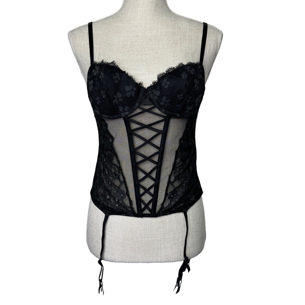 Victoria's Secret Lace Mesh Corset Small‎ Black